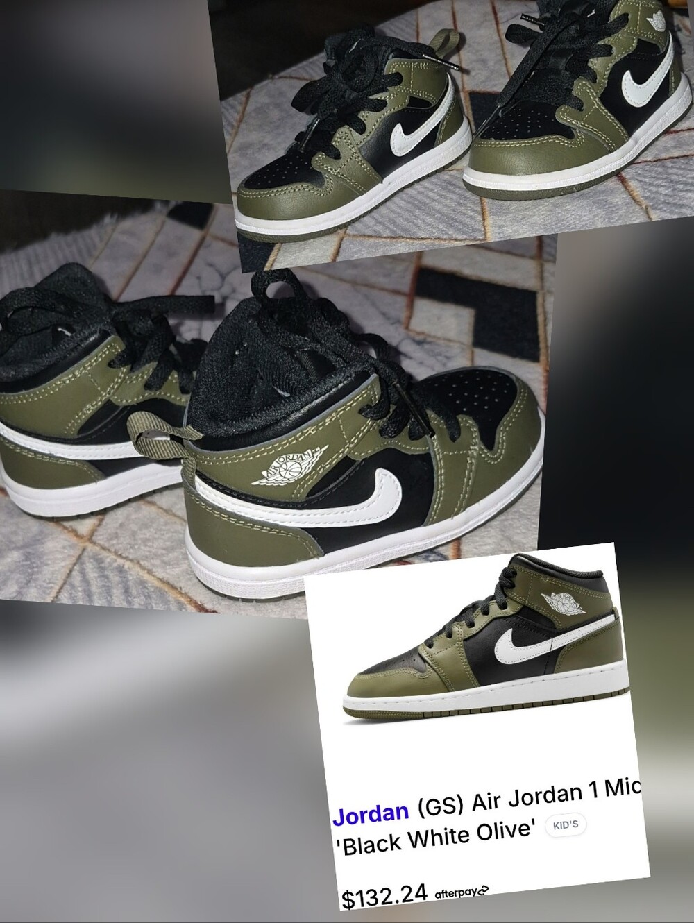Jordan Kids Air Jordan 1 Mid in Olive/Black/White